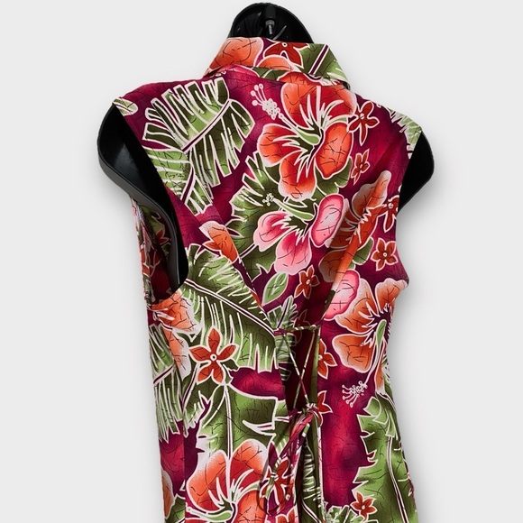 Sag Harbor Pink & Green Tropical Hawaiian Floral Maxi Dress Size 16 - Picture 4 of 6